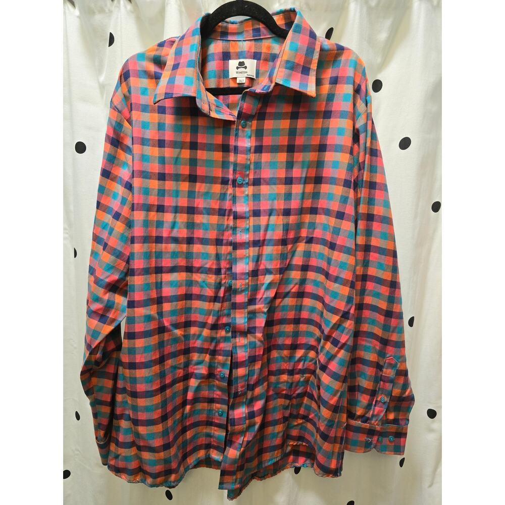 Men's Winston colorful plaid long sleeve button down dress shirt size 2XLT